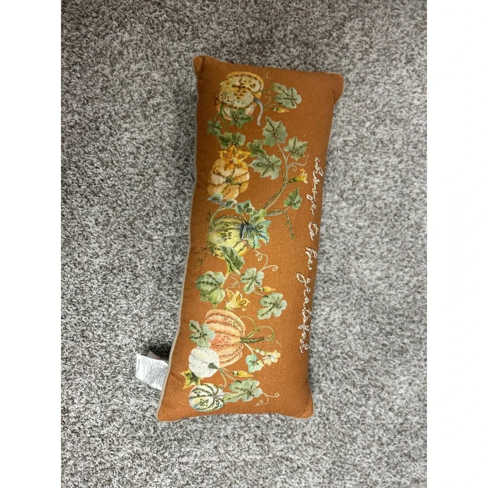 Harvest Pumpkin Choose To Be Grateful Embroidered Lumbar Pillow Orange 28x12